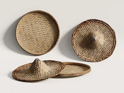 Handmade Bamboo Woven Trays And Hats 3d model