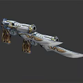 Ornate Gold And White Weapon Featuring Pistol And Blade With Intricate Metallic Design