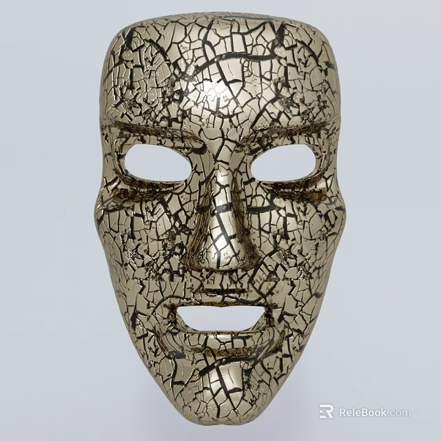 Golden Cracked Texture Mask With Human Face Shape And Eye Mouth Holes 3d model 