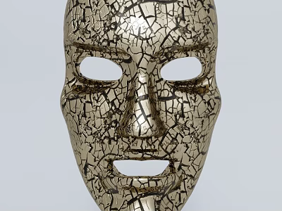 Golden Cracked Texture Mask With Human Face Shape And Eye Mouth Holes 3d model