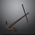Vintage Rustic Metal Anchor Sculpture With Textured Surface And Reflective Base