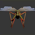 Game Movie Fantasy Insect Character With Colorful Body Transparent Textured Wings And Long Spiked Legs