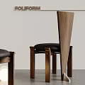 Modern Wooden Dining Chairs With Black Seats And Stone Textured Wall