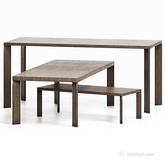 Modern Wooden Dining Tables Nested Set With Sturdy Legs And Sleek Surface 3d model