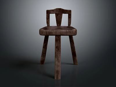 Wooden Chair with Armrest and Upholstered Seat Dark Brown Classic Design Furniture Piece 3d model