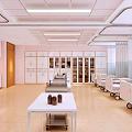 Hospital Outpatient Clinic Interior With White Beds Pink Walls And Storage Cabinets