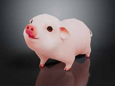 Cute Pink Piglet Standing On Black Background With Reflective Surface 3d model