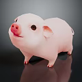Cute Pink Piglet Standing On Black Background With Reflective Surface 3d model