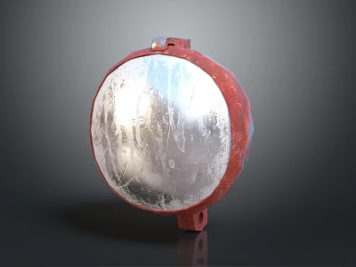 Vintage Industrial Circular Reflective Device With Red Border Silver Surface And Base Stand 3d model