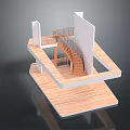 Wooden Spiral Staircase Design With Railing And Upper Platform In Modern Interior Space