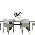 Modern Dining Table Set with Rectangular Table Six Light Chairs Vase Green Plant and Decorations 3d model
