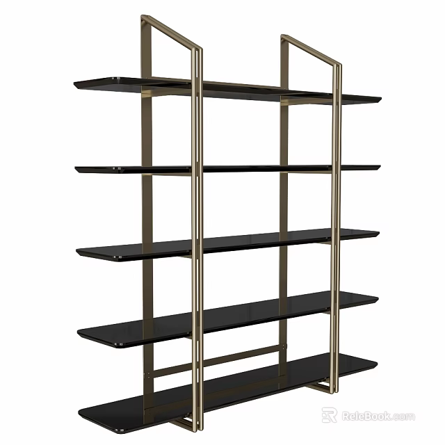 Modern Metal Frame Glass Shelving Unit With Multiple Tiers For Home Display And Storage 3d model 