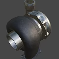 Industrial Metal Turbocharger 3D Model With Exhaust Inlet And Mounting Base