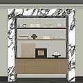 Modern Decorative Cabinet With Marble Accents And Open Shelves For Decor Items