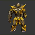 Yellow And Silver Robot Character As Fictional Creature With Mechanical Armor Design 3d model