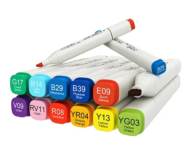 Colored Marker Pens With Assorted Color Caps And Numbered Labels For Art Projects 3d model