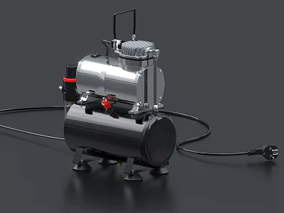 Industrial Air Compressor With Silver Motor Black Tank Sturdy Base And Power Cord 3d model