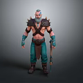 Fantasy Warrior Man With Blue Hair Beard Spiked Shoulder Armor And Weapon