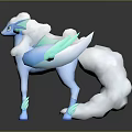 Elegant Fantasy Game Character With Blue Body White Cloud Mane Tail And Green Leaf Details