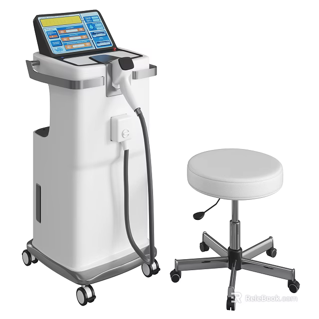 Professional Medical Device with Digital Display Mobile Wheels Treatment Handle and Accompanying Stool 3d model 
