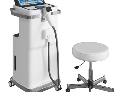 Professional Medical Device with Digital Display Mobile Wheels Treatment Handle and Accompanying Stool 3d model