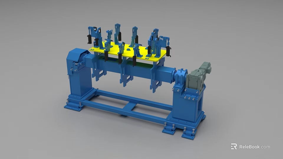Industrial Equipment with Blue Frame Multiple Arms Yellow Components and Drive Mechanism 3d model 