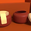 Red Ceramic Storage Jars With White Lids On Orange Display Background 3d model