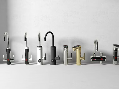 Assorted Modern Faucets With Different Designs And Color Choices On 3d model