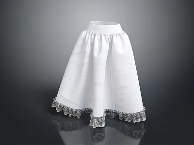 Feminine White Skirt With Ruffled Hem And Delicate Lace Trim Design 3d model