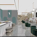 Modern Beauty Hair Salon Interior With Light Blue Walls Counter And Product Shelves