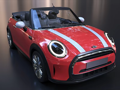 Red Modern Convertible Car With White Stripes And Round Headlights 3d model