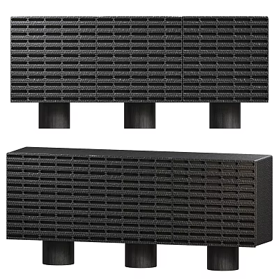 Black Modern Console Side Cabinet With Grid Texture And Supporting Legs Design 3d model