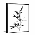 Elegant Black and White Bamboo Plant Painting With Detailed Leaves And Stems