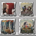 Decorative Throw Pillows With Artistic Illustrations Of People Animals Nature And House