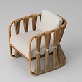 Single Sofa Rattan and Wooden Frame with White Cushion Minimalist Natural Design