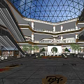 Spacious Shopping Mall Interior With Glass Dome Ceiling Multiple Floors And Decorative Floor