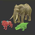 Wild Animals Display Featuring Elephant Lion And Crocodile On Dark Background 3d model