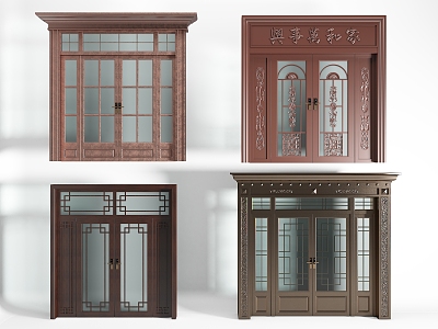 New Chinese Style Villa Door Villa Double Door Self-built Door Entrance Door Opposites 3d model