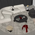 Modern Curved Sofa Coffee Table Combination Sofa Coffee Table Combination Petal Sofa Single Chair Curved Sofa Side Table Round Carpet 3d model