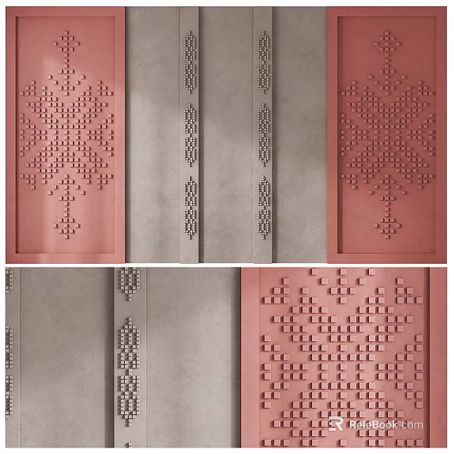 Modern Background Wall With Pink Gray Panels And Geometric Embossed Patterns 3d model