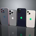 Assorted Color Apple Smartphones With Camera Modules And Logo Displayed In Row 3d model