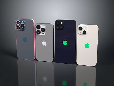 Assorted Color Apple Smartphones With Camera Modules And Logo Displayed In Row 3d model