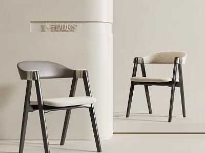 Modern Leisure Chairs with Gray and White Upholstery Black Wooden Frame in Minimalist Interior Space 3d model