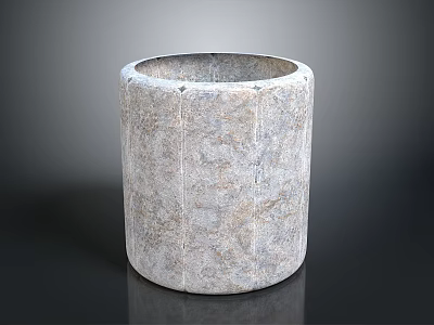 Gray Cylindrical Stone Container Featuring Textured Surface And Smooth Base For Home Decorative 3d model