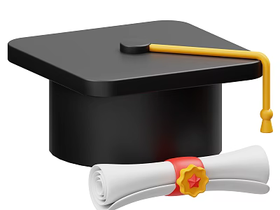 Graduation Themed Decorative Ornament Set with Black Mortarboard Yellow Tassel and Rolled Diploma 3d model