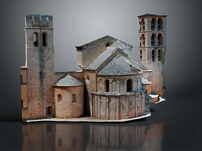 Cartoon Scene Medieval Style Building With Towers Domes And Arched Windows 3d model