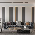Modern Living and Dining Room Interior Design With Gray Sofa Large TV And City View