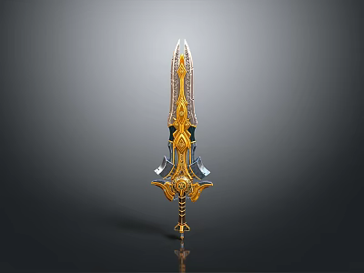 Ornate Fantasy Sword With Decorative Golden Accents Silver Details And Sharp Blade 3d model