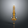 Ornate Fantasy Sword With Decorative Golden Accents Silver Details And Sharp Blade