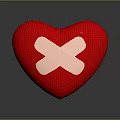 Red Heart Shaped Knitted Pillow With Cross Shaped Band Aid Design